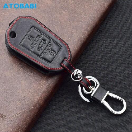 ATOBABI Leather Car Key Cases For Peugeot 508 308 208 2008 Citroen C4 2016 3 Buttons Folding Remote Control Fobs Protector Cover