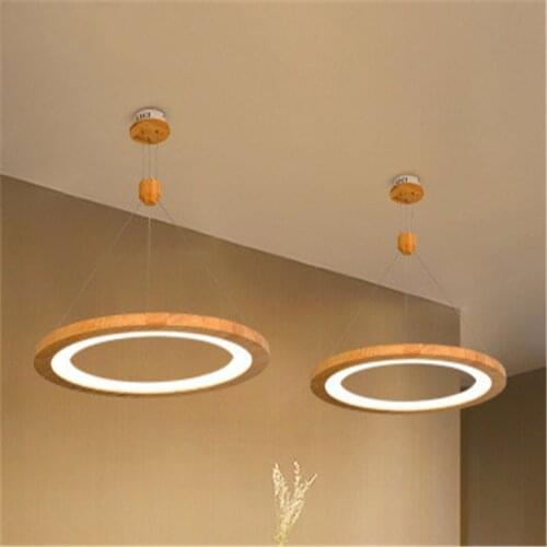 Japanese Style Circle Wooden Led Chandelier Creative Retro Ring Design Parlor Bedroom Restaurant Light Fixtures