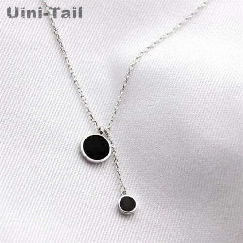 Uini-Tail hot new 925 sterling silver simple black Epoxy necklace Korea size circle personality fashion trend jewelry GN620