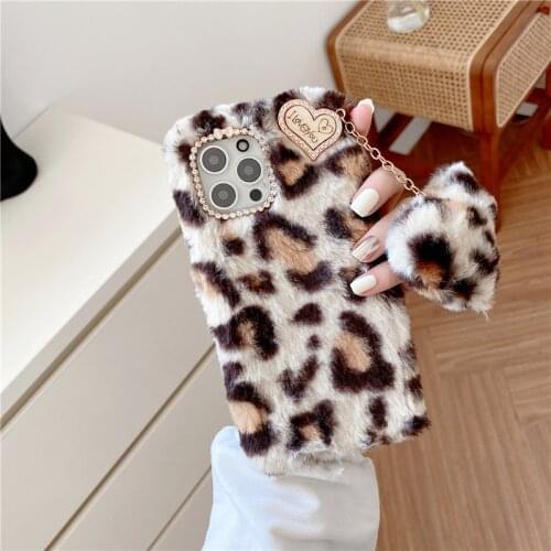 3D Love Heart Pendant Plush Leopard Soft Phone Cases For Samsung S21Ultra S21 S20 FE S10 S9 S8 S7 Note 20 10 9 8 A52 A72 A51 A71