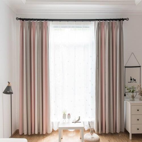 New Yarn-Dyed Striped Curtain Northern European-Style Gray Pink Mixed Color Stripe Shade Curtain Morandi