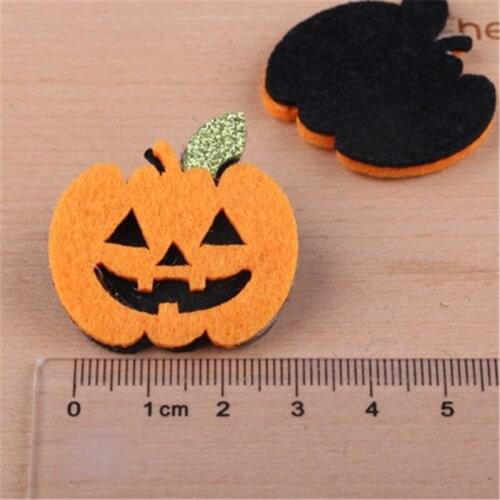 New Arrival 20pcs/Lot Handmade Orange Pumpkin Halloween Festival Non Woven Wool Felt Button Stickers Magic Hat White ghost Patch