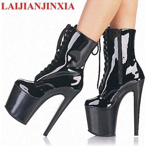 New Fashion Sexy Knight Female 8 inch High Heel Platform Ankle Boots Women Autumn Winter Shoes 15-23cm Black Pole Dancing Boots