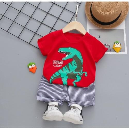 Infant Boys Girls Cartoon Clothing Baby Boys Summer Clothing Set Fashion Cotton Dinosaur Style T-shirt+shorts 2pcs