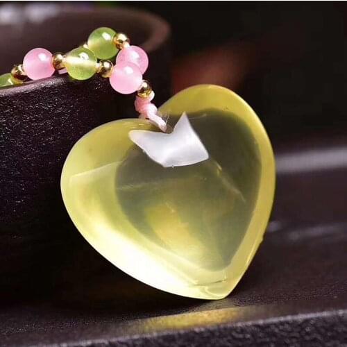 Wholesale Yellow Natural Crystal Pendants Carved Heart Shape Pendants Beads Sweater Chain Necklace for Women Fashion Jewelry