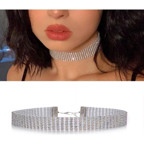 Fashion Crystal Choker Necklace for Women Wedding Stretch Rhinestone Statement Punk Gothic Necklace Accessories Jewelry