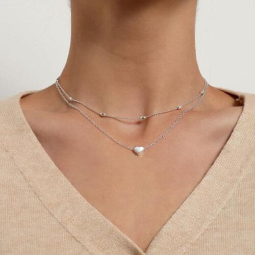 Simple Fashion Heart Pendant Necklaces Clavicle Peach Multi-Layer Clavicle Neck Chain Necklace Women Girl Jewelry Party Gifts