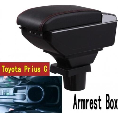 For Toyota Prius C armrest box central Store content box with cup holder ashtray USB Prius armrests box