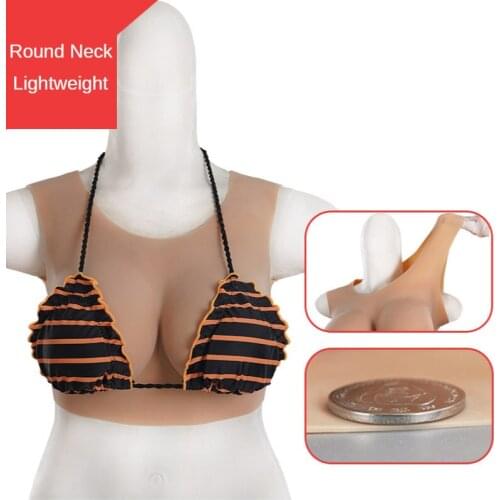 Transgender Ultra-thin Silicone Prosthetic Breasts Round Neck Fake Nipples Articles Fake Breasts Male Prostheses for Women