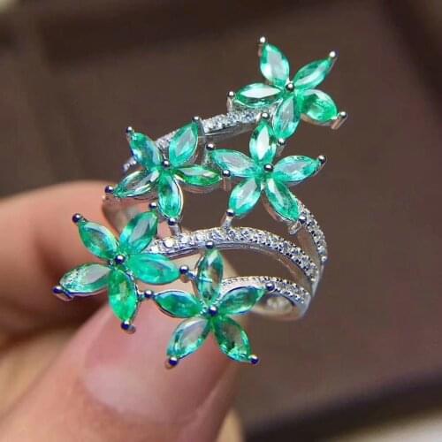 Luxury fashion 925 pure silver inlaid natural emerald ring large middle finger index finger ring live ring female ring can be fi