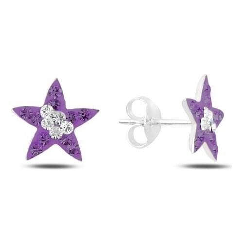 Silverlina Silver Star Crystal Stone Earrings