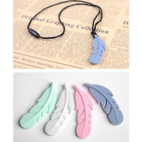 Nursing Feather Pendant Baby Teether Silicone Soother Chew Toy Teething Necklace