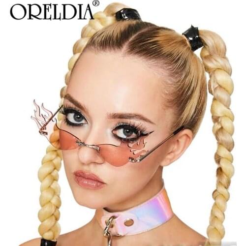 2021 Fashion Flame Rimless Sunglasses Women Men Cat Eye Sun Glasses Eyewear Luxury Trending Punk Party Sunglasses UV400 Oculos