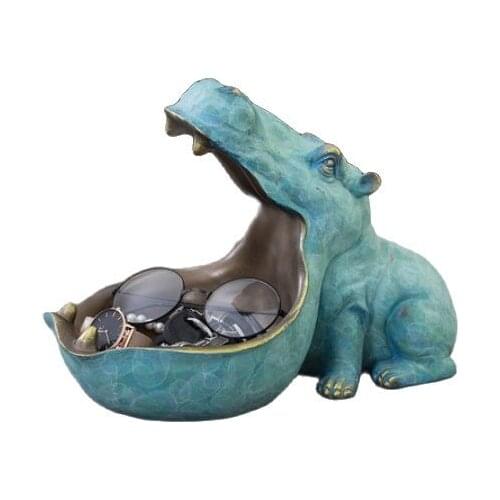 Hippopotamus Storage Box Statue Crafts Animals Hippo Figurine Sculpture Candy Container Room Decor Home Table Decoration Gift