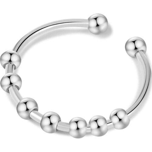 Ladies Anxiety Ring Rattles Stainless Steel Decompression Ring Fidget Bead Ring Adjustable Opening & Stackable Ring