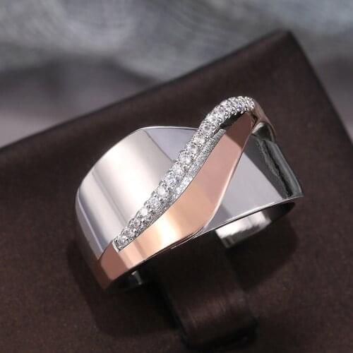Rose Gold Silver Color Wedding Ring Vintage Female White Crystal Stone Rings For Women Luxury Bridal Geometry Engagement Ring