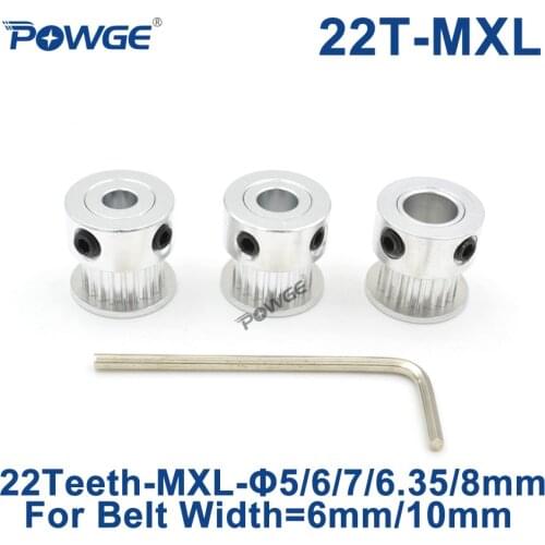 POWGE Trapezoid 22 Teeth MXL Timing pulley Bore 5/6/6.35/7/8mm for width 6mm 10mm MXL synchronous Belt Gear wheel 22teeth 22T