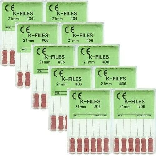 10 Packs Dental K-Files 21mm #06 Stainless Steel Endo Root Canal Files Endodontic Instruments Hand Use K-FILE