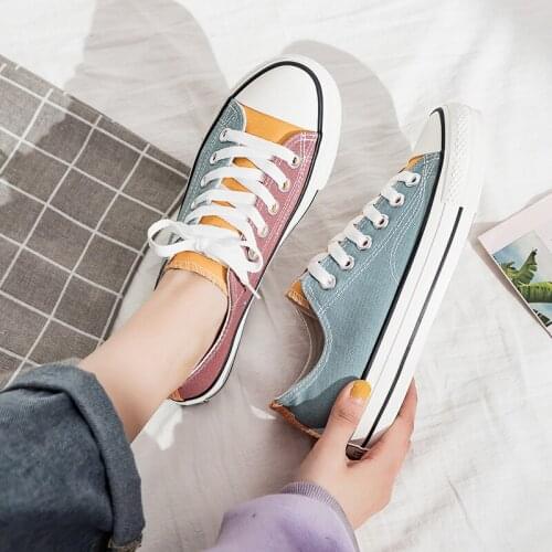2021 Low top Classic Patchwork Vulcanized Shoes Women Skateboarding Shoes Top Quality Canvas Shoes Footwear Breathable For Girls