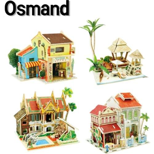 3D Wooden Miniature Puzzle World Famous Model Building Chinatown Bali Jigsaw Educational Assembly Toys for Kids Gifts
