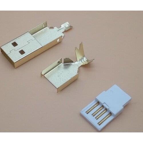 50set Gold plated USB 3 in 1 DIY male plug socket A type DIY Soldering wire 2.0 usb connector