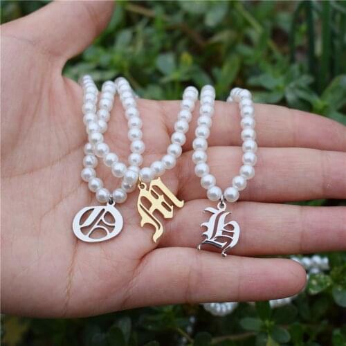 A-Z Initial Necklace Choker Stainless Steel Pendant Babygirl Collier Femme Kids Imitation Pearl Necklace Women Birthday Gift