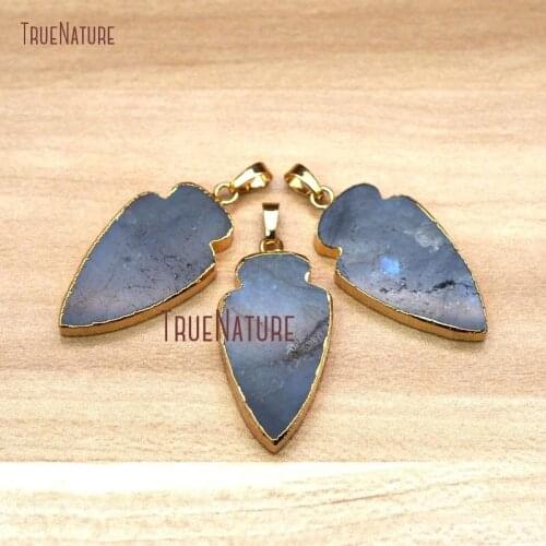 Pure Gold Color Arrowhead Pendant Jewelry Findings Single Bail Natural Labradorite Pendant Charm Accessory 23x46mm PM8018