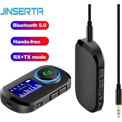 JINSERTA 3.5mm AUX Jack Wireless Bluetooth 5.0 Audio Receiver Transmitter Adapter 2 IN 1 Digital Screen Diplay for TV PC Speaker
