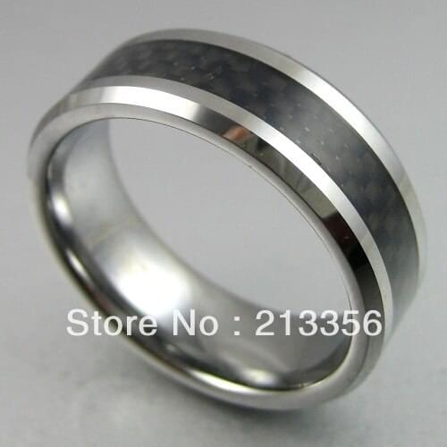 Free Shipping&Engraving Wholesale Price 2015 Hot Selling 8MM HIS& HERS BLACK CARBON FIBER TUNGSTEN CARBIDE RING For WEDDING RING