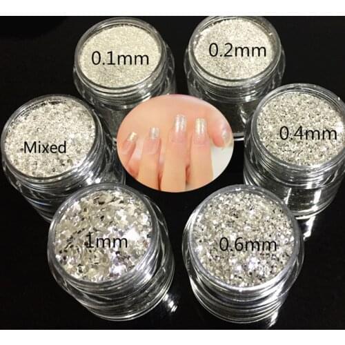 10ml Glitter Fine 0.1/0.2.0.4 Metallic Pure Silver Loose Cosmetic Glitter Powder for Festival Beauty Makeup Face Body Hair Nails