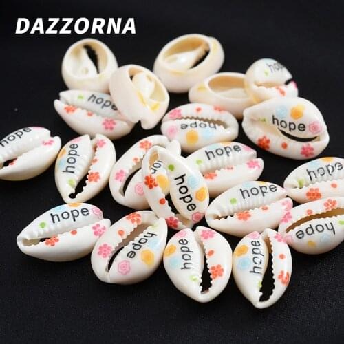 10Pcs/pack Oval Shape Printing Flower Natural Shell Beads Cute Alphabet Loose Spacer Beads For DIY Jewelry Necklace Bracelet
