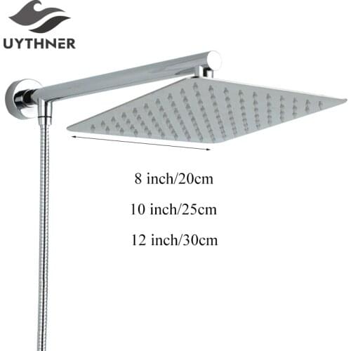 Uythner Newly Stainless Steel Chrome Bathroom Top Shower Head 8" Shower Sprayer With Shower Arm Shower Hose Wall Mount