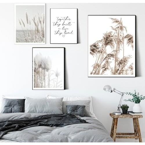 Scandinavian Poster Wheat Print Together Quote Wall Art Nordic Home Minimalist Wall Decor Pastel Canvas Painting Home Decoration