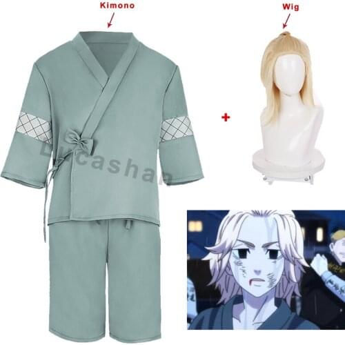 Tokyo Revengers Cosplay Costumes Tokyo Revenger Mikey Sano Manjiro Kimono 55CM Gold Wigs Tops Pants Wig Cap Men Anime Clothes