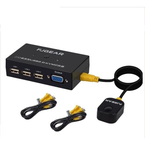 2 Port KVM Schalter Switch Box VGA Computer Share Usb Mouse Keyboard Monitor Converter With Connector Cables FJ-201UK
