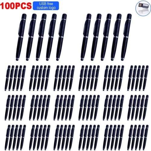 100pcs/lot free logo metal ballpoint pen USB 2.0 8gb 16gb usb 32gb 64gb 128gb flash drives pen drive High speed Metal waterproof