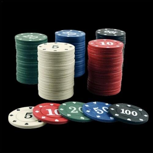 MXLD 100pcs Round Plastic Chips Casino Poker Card Game Baccarat Counting Accessories Dice Entertainment Chip 5/10/20/50/100