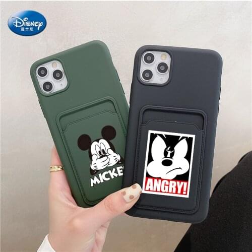 Cartoon Angry Mickey Kawayi Soft Liquid Silicone Card Holder Phone Case iPhone 11 12 Pro Max 12 XS Max XR 7 8 Plus Wallet Cases