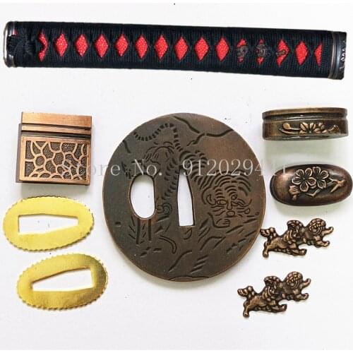 A Set Alloy Tsuba For Japanese Sword Hand Guard Katana/Wakizashi/Tanto Fittings Tsuba+Menuki+Fuchi+Kashira+Handle+Habaki+Seppa