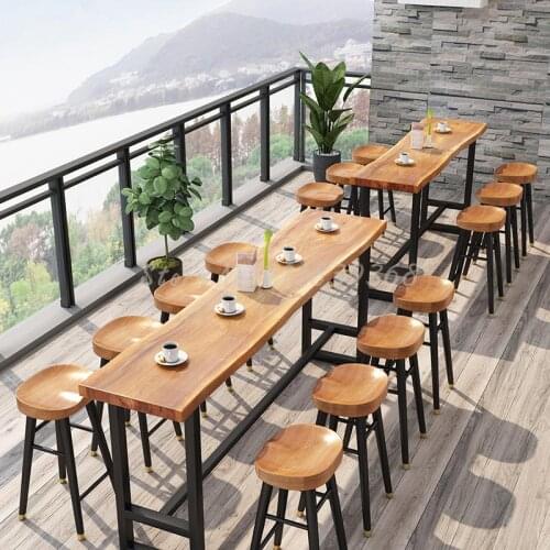 Wall Bar Table Family High Foot Table Solid Wood Nordic Small Bar Balcony Light Luxury Long Narrow Table Table Chair Combination