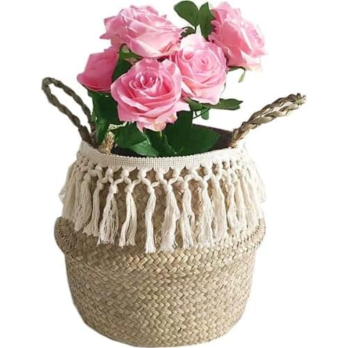 2021 New Simplicity Seagrass Wicker Basket Flower Pot Folding Basket Storage Basket Decoration Planter Flower Pot Garden