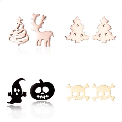 Oly2u Lucky Cute Rose Gold Color Deer Small Earings Dainty Christmas Tree Pendientes New Year Gifts for Women Girls