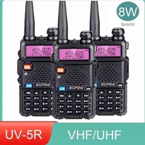 3PCS 8W Baofeng UV5R Portable Walkie Talkie Professional Radio Station Hunting Radio Amateur Dual Band Transceiver 10KM Intercom
