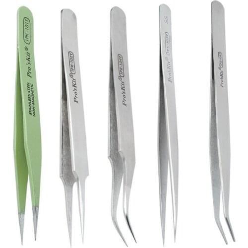 ProsKit 1PK-101T Insulated Heat Resistant Anti-static Round Cuspid Straight Tweezer For Soldering Station Clamping Tool (120mm)