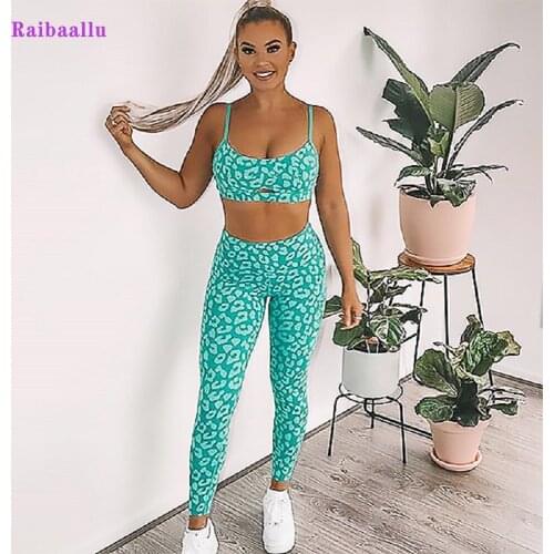 Raibaallu yoga print yoga vest trousers sports suit yoga suit sports fitness running leggings suit female
