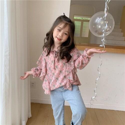 Baby Girl Shirts Stylish Korean Lotus Leaf Long Sleeve Tops For Girl Kids Clothing 2020 Spring Autumn Chiffon Children Shirts