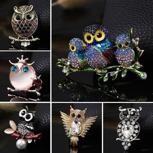 Crystal Rhinestone Animal Brooches for Women Owl Brooch Pin Luxury High Quality Vintage Jewelry Pins Gift Coat Accessories