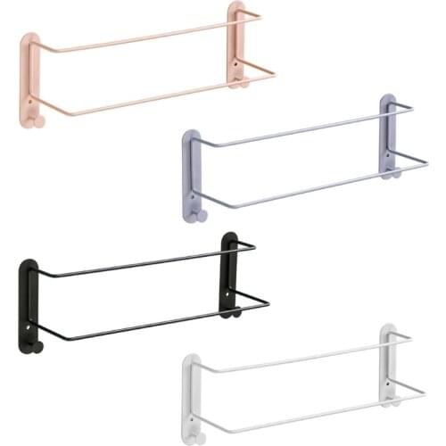 Towel Rack Punch-Free Shower Holder Bathroom Accessories Folding Wall Organizer Hook Hanger Matte Aluminum Storage Shelf