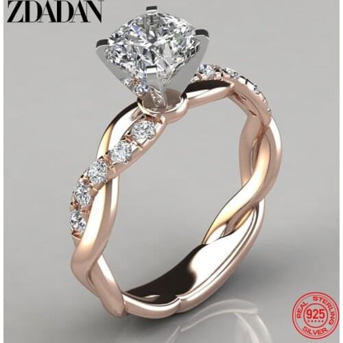 ZDADAN925 Sterling Silver AAA White Cubic Zircon Ring For Women Wedding CZ Rings Jewelry Party Gift