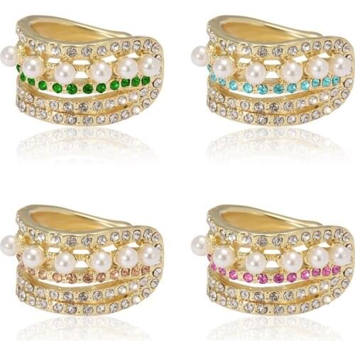 Pearl Simple Micro Diamond Ear Clip Female Geometric Retro Temperament Ear Bone Clip Sensual Colored Gemstone Earrings Jewelry